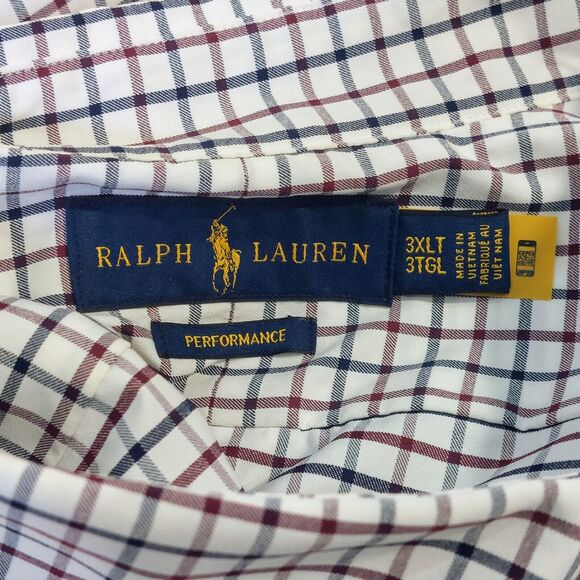 Ralph Lauren Performance Shirt Men's 3XLT Windowpane Blue Maroon Nylon - Picture 6 of 11